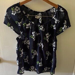Hollister Sheer Floral Cap Sleeve Top, Size Medium